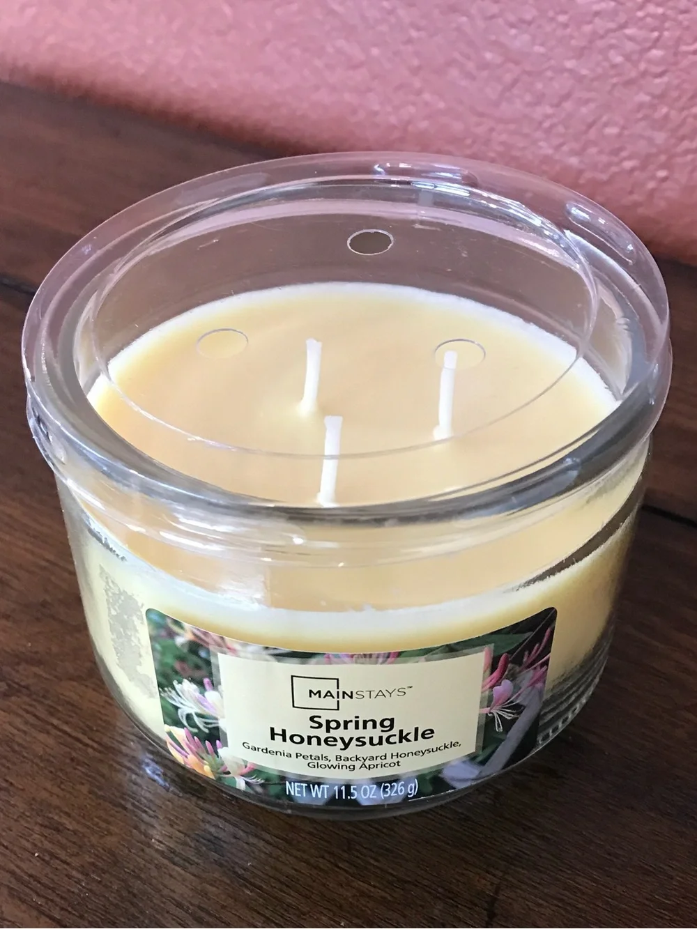 🔴 4/$15 Mainstays New Spring Honeysuckle 3-Wick 11.5oz Glass Jar Yellow Candle